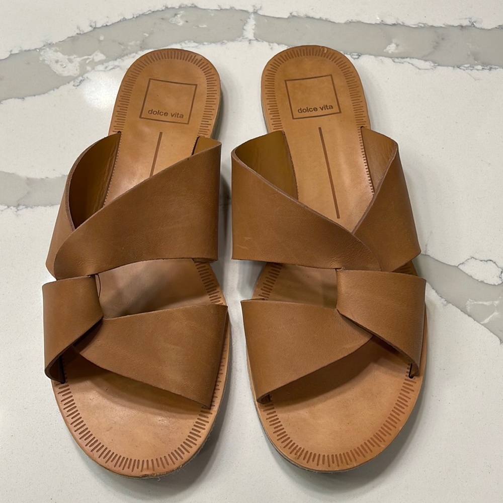 Dolce Vita tan slides 8.5 leather upper